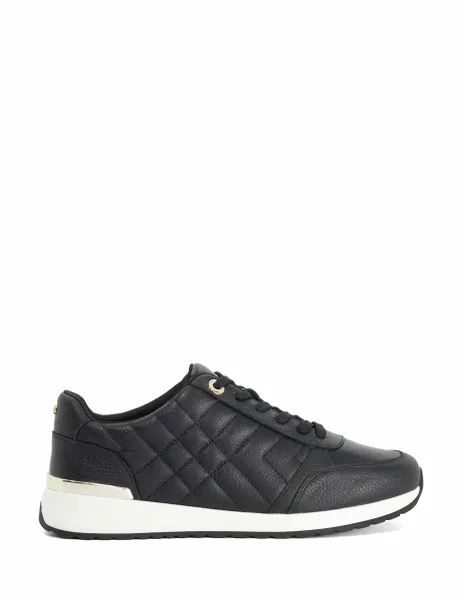 Dune London Suede Lace Up Quilted Trainers Black