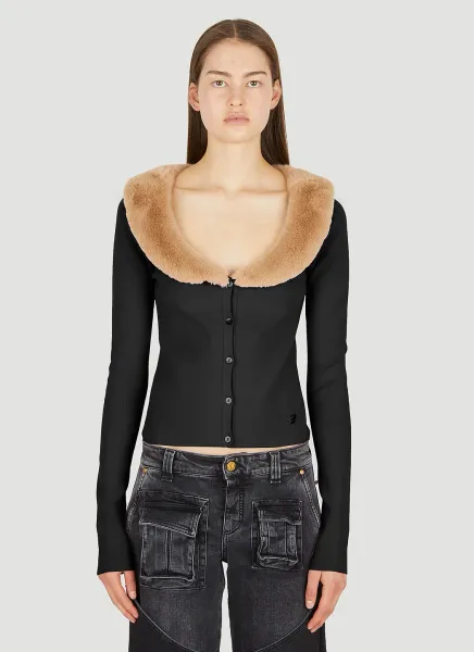 Faux Fur Trim Cardigan