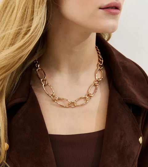 Gold Tone Chunky Oval Chain Link Necklace