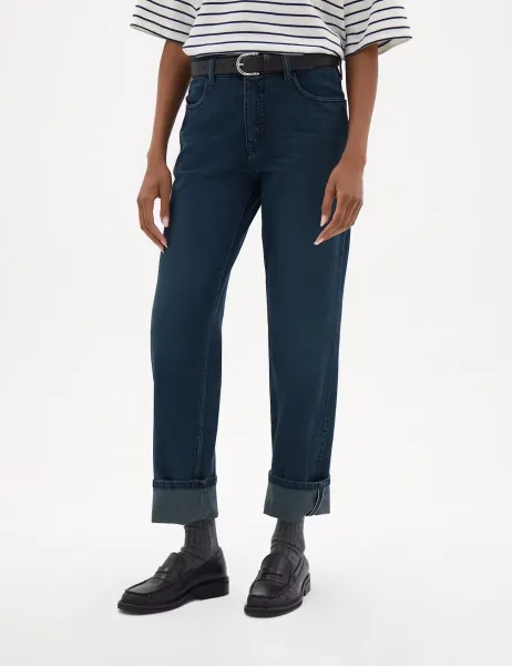 HUSH Turn Up Straight Leg Jeans Dark Blue