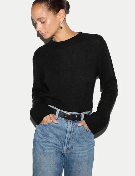 Jigsaw Pure Cashmere Striped Round Neck Jumper Black