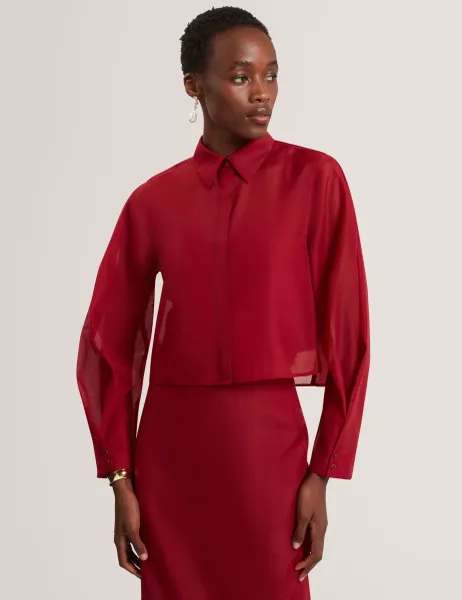 Ted Baker Organza Crop Shirt Dark Red