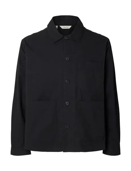 Selected Cotton Rich Twill Workwear Overshirt Black