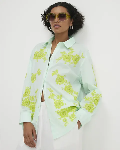 River Island Cotton Floral Applique Shirt