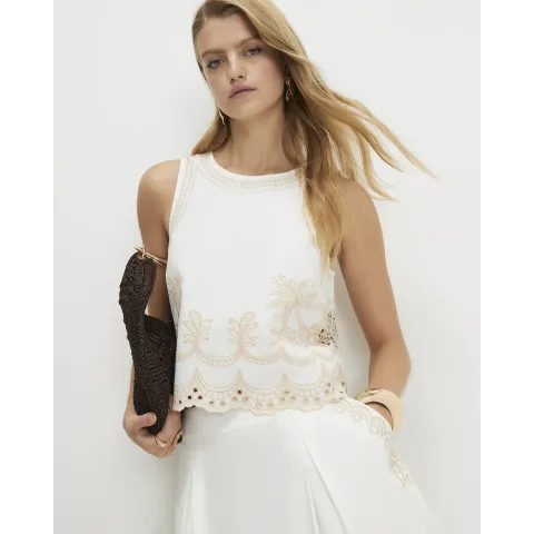 River Island Cotton Cutwork Scallop Shell Top
