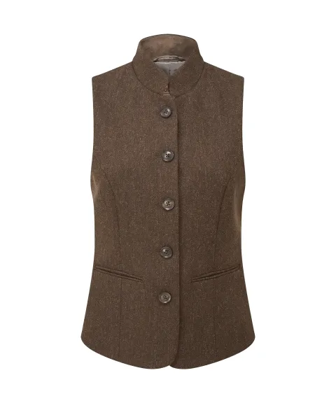 Schöffel Country Millport Tweed Nehru Waistcoat - Chocolate Herringbone Tweed