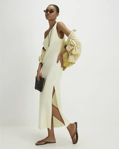 River Island Linen Blend Asymmetric Midi Dress