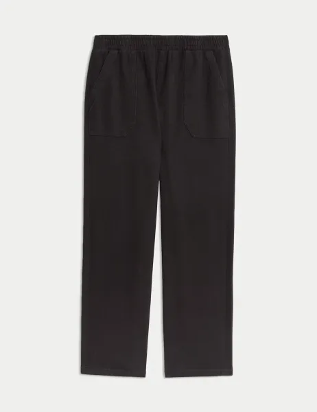 Marks & Spencer Denim Jersey Straight Leg Trousers Black