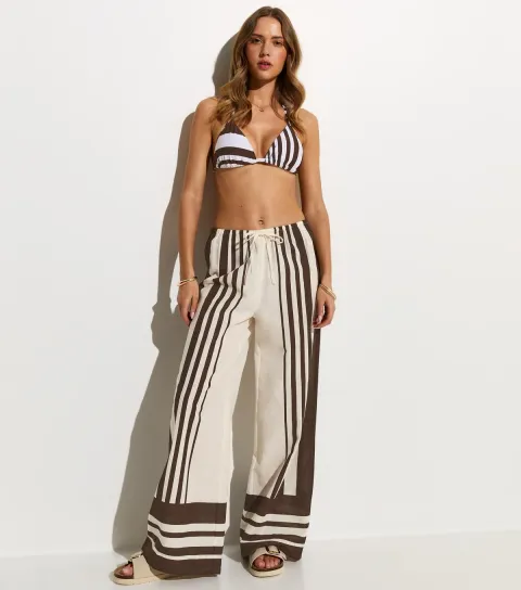 Women's White Striped Wide Leg Beach Trousers