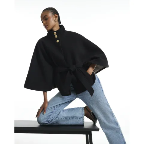 River Island Funnel Neck Belted Cape Coat