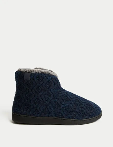Marks & Spencer Knitted Slipper Boots with Freshfeet Navy