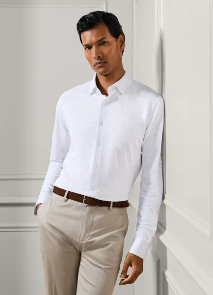 Classic Fit Linen Long Sleeve Shirt Polo