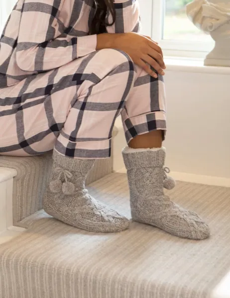 Pour Moi Cable Knit Slipper Socks Grey
