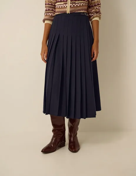 Monsoon Pleated Midi Skirt Navy