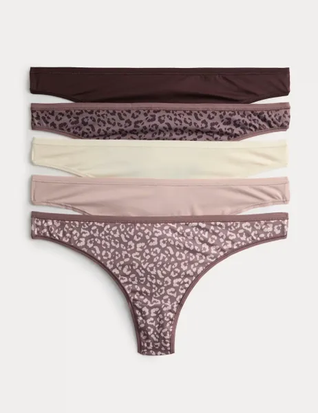 Marks & Spencer 5pk Microfibre Low Rise Thongs Brown Mix