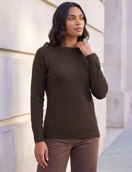 Roman Round Neck Split Hem Jumper Chocolate