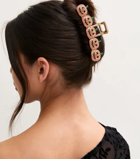 New Look Gold Tone Orange Diamanté Pumpkin Hair Claw Clip