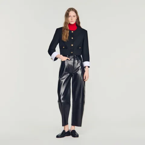 Cropped striped wool jacket