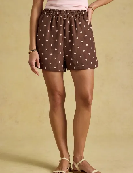 Joules Polka Dot Pull On Shorts With Linen Brown Mix