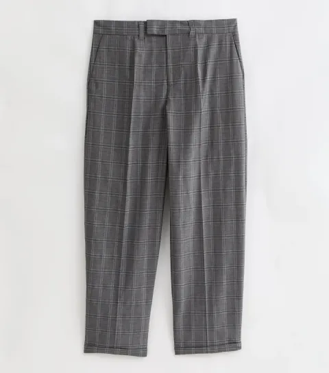 Men's Dark Grey Check Relaxed Fit Trousers