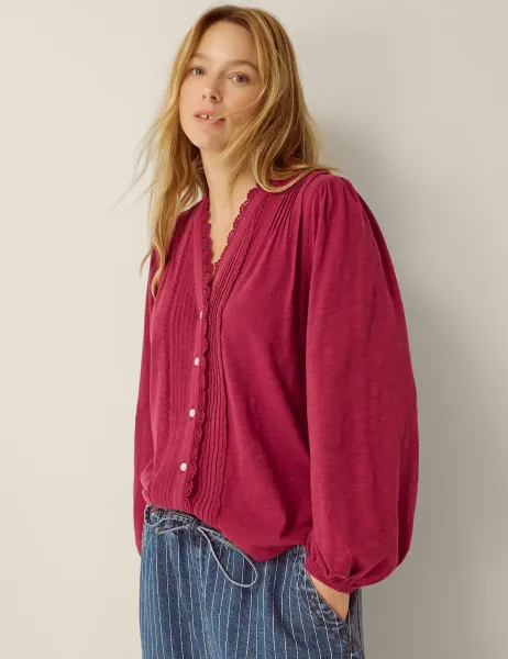 Monsoon Pure Cotton Jersey Blouse Burgundy