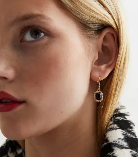 New Look Black Diamanté Gemstone Drop Earrings