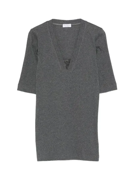 V-neck Embellished T-shirt Grey