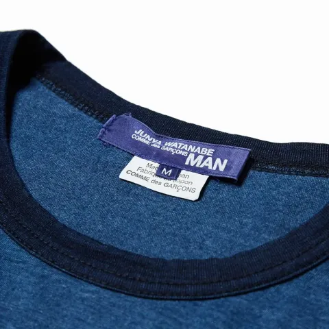 Indigo Dyed Patchwork Stripe Crew Neck Knit