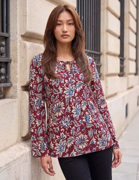 Roman Floral Soft Touch Top Burgundy