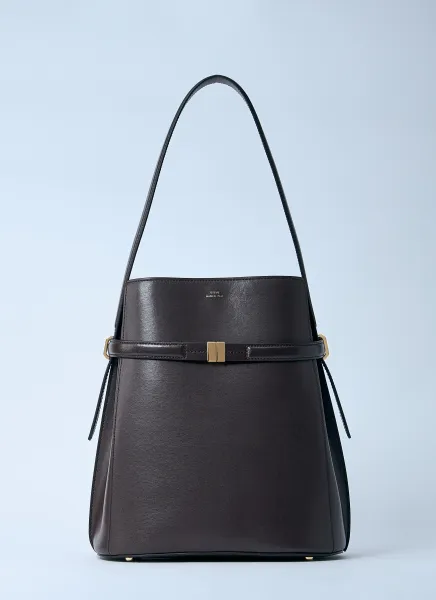 Belted Leather Bucket Bag