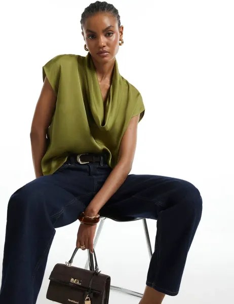 Relaxed Cowl Neck Tank Khaki