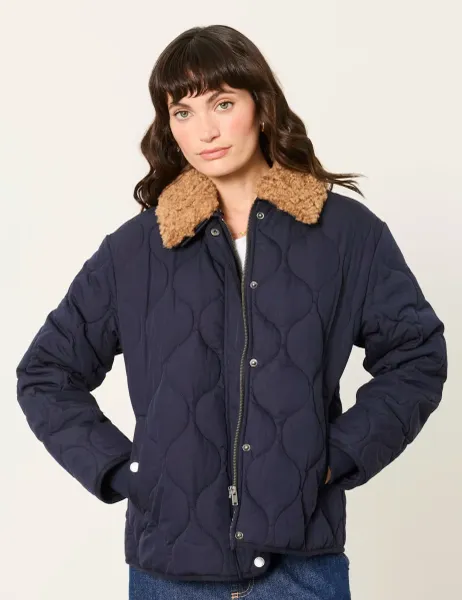 FatFace Cotton Rich Textured Cropped Jacket Navy Mix