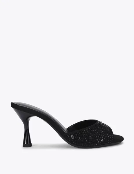 Sparkle Flared Heel Open Toe Mules Black