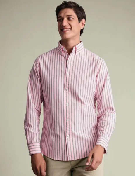 Charles Tyrwhitt Slim Fit Pure Cotton Striped Oxford Shirt Light Pink Mix