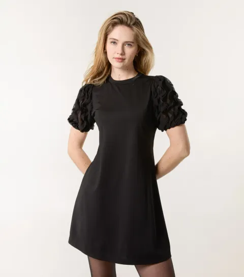 Women's Black Textured Sleeve Dress