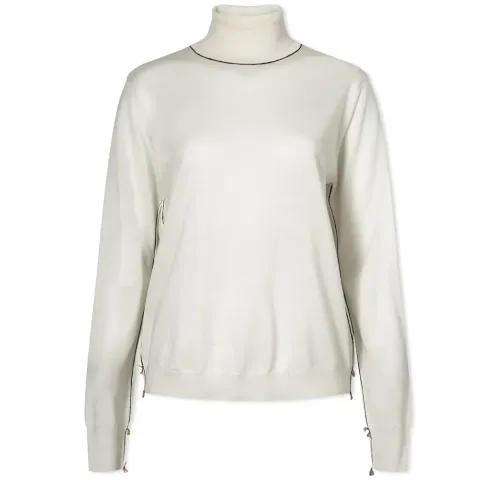 High Neck Contrast Stitch Knitted Jumper