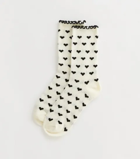 Cream Frill Trim Heart Socks