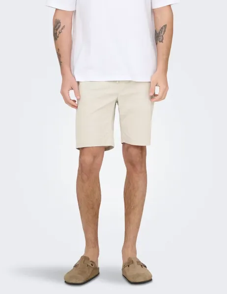 Only & Sons Slim Fit Cotton Rich Lightweight Shorts Stone
