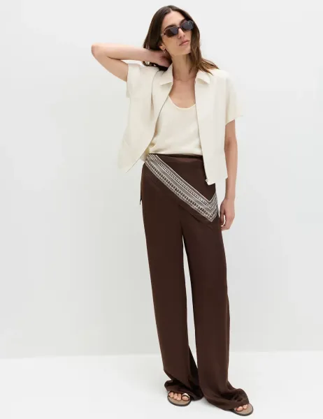 Marks & Spencer Satin Drawstring Wide Leg Trousers Bitter Chocolate
