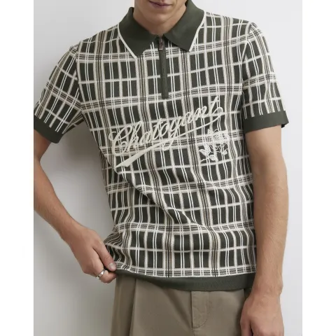 River Island Check Knit Chatoyant Polo Shirt