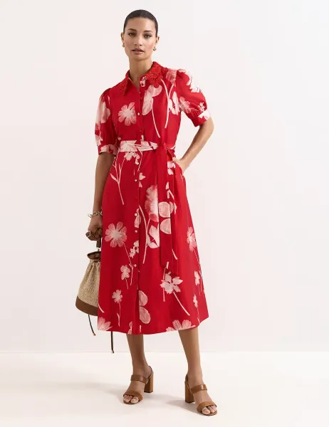 Phase Eight Floral Midi Skater Dress Red Mix