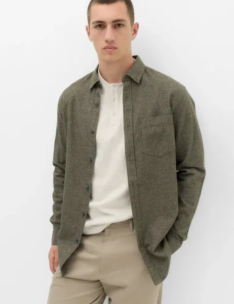 Marks & Spencer Pure Cotton Flannel Shirt Khaki Mix