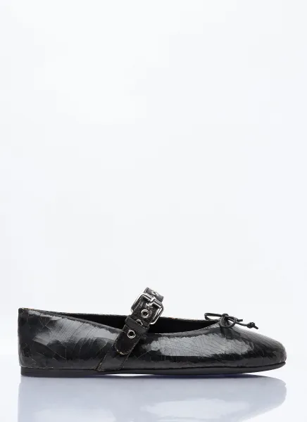 Crackled Leather Ballerina Shoes