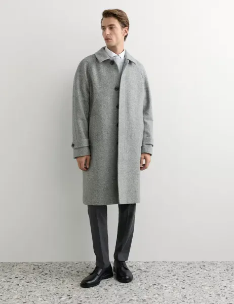 Jaeger Pure Wool Herringbone Overcoat Grey Mix