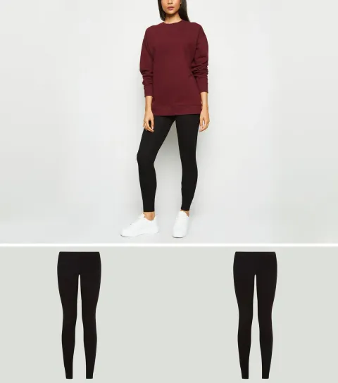 New Look Women's 2 Pack Black Cotton Blend Leggings