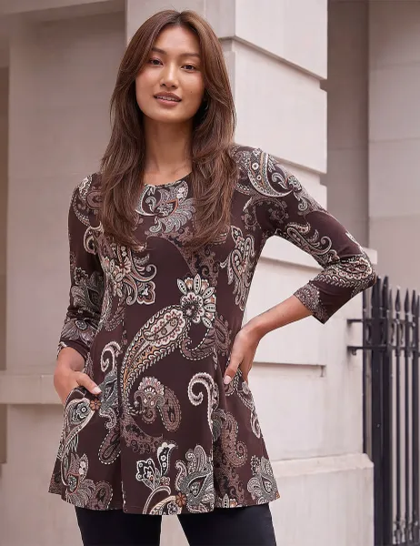 Roman Paisley Collared Patch Pocket Tunic Chocolate