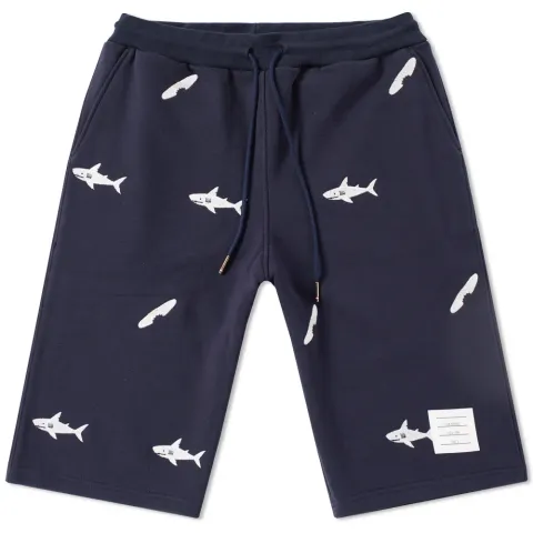 Embroidered Shark & Surfboard Sweat Short