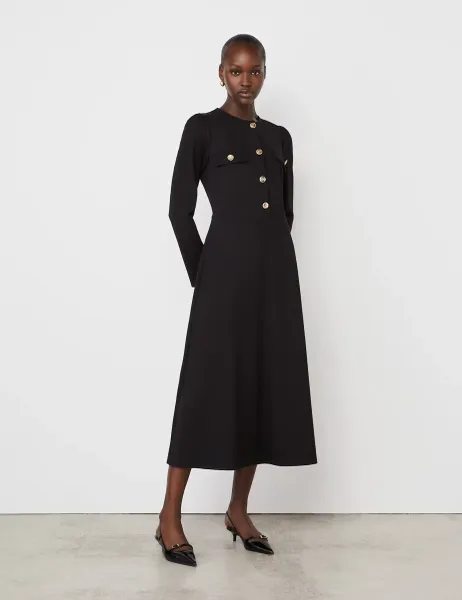 Finery London Ponte Jersey Button Front Midi Dress Black