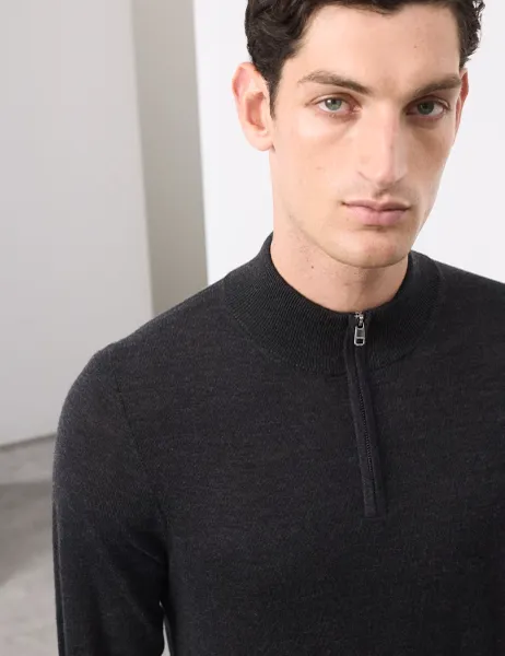 Autograph Pure Extra Fine Merino Wool Half Zip Jumper Charcoal