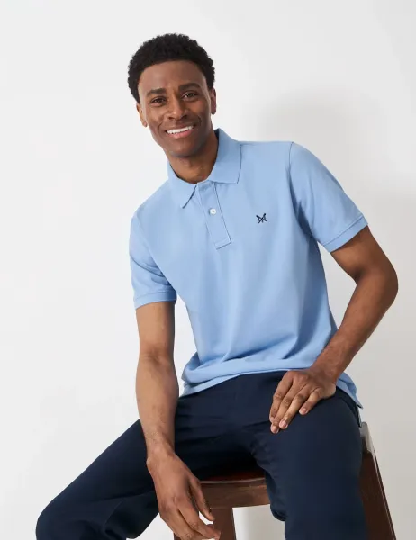 Crew Clothing Pure Cotton Pique Polo Shirt Light Blue